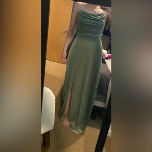 *NWT* Birdy Grey Dark Sage Crushed Velvet High Slit Bridesmaid Dress